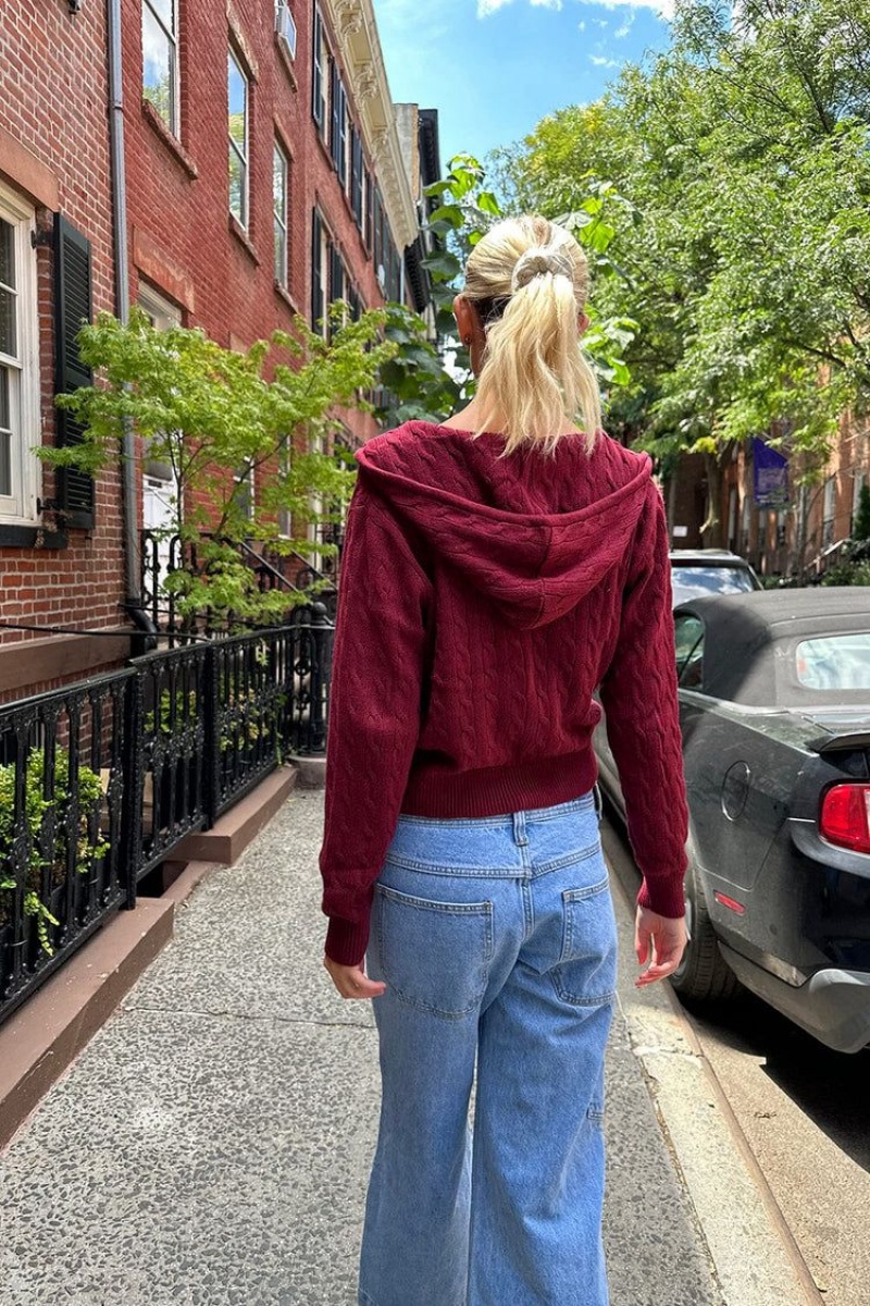 Sweat a Capuche Brandy Melville Ayla Cable Knit Bordeaux | TTR-74153090